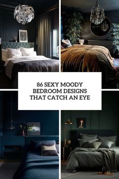 bedroom designs that catch an eye in the dark room with blue walls and black bedding