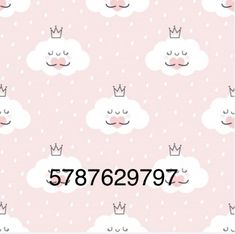 a pink wallpaper with clouds and crowns on it, which has the number seven