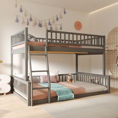 there is a bunk bed with two sets of ladders on the top and bottom