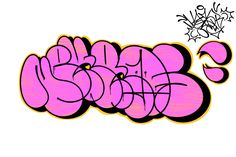 the word graffiti written in pink and black ink