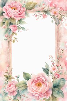 an ornate frame with pink flowers and leaves