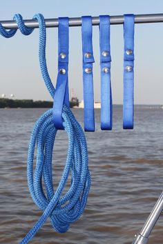 there is a blue rope hanging on the boat