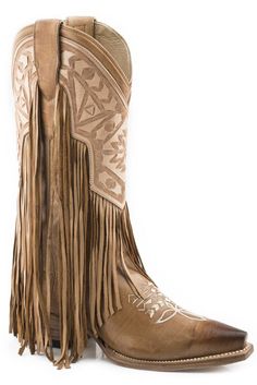 Stetson Ladies Sloane Snip Toe Boots Features: Leather Sole Leather Lining Cushioned Comfort Insole Snip Toe 13" Shaft Height Womens Fringe Boots, Fly Boots, Festival Boots, Womens Cowgirl Boots, Riding Tights, Brown Design, Solid Brown, Fringe Boots, Heel Caps