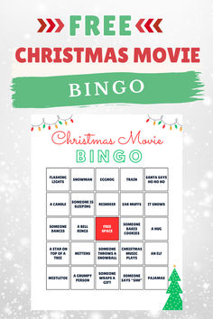 Free Christmas movie bingo card with snow in background Christmas Movie Crafts For Kids, Christmas Night Activities, Christmas Movie Bingo Free Printable, Christmas Movie Activities, Christmas Movie Games, Christmas Bingo Printable Free