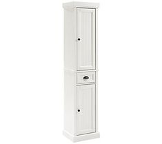 a tall white cabinet with two drawers