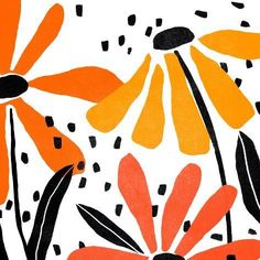 an orange and black flower pattern on a white background