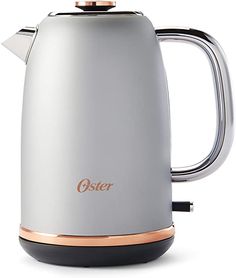 an electric kettle with the word oster on it's front and side panels