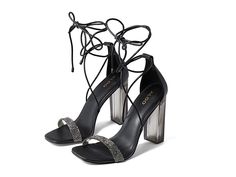 ALDO Onardonia - Women's Shoes : Other Black : Treat your feet with the gorgeous ALDO Onardonia sandals and get a stunning look on your upcoming event. Synthetic upper with sparkly embellishments. Durable synthetic lining. Open square toe silhouette. Sky-high heels. Strappy lace closure on the ankle. Flexible rubber outsole. Imported. Measurements: Heel Height: 4 in Weight: 10 oz Product measurements were taken using size EU 40 (US Women's 9), width B - Medium. Please note that measurements may Party Lace-up Sandals With Heel Strap, Elegant High Heel Lace-up Sandals In Synthetic, Elegant Lace-up Sandals In Synthetic Material, Glamorous High Heel Lace-up Sandals For Party, Elegant Lace-up Sandals With Block Heel For Evening, Block Heel Embellished Sandals For Party Season, Trendy Lace-up Block Heel Sandals For Night Out, Elegant Synthetic Ankle Strap Lace-up Sandals, Trendy Lace-up Sandals With Block Heel For Night Out