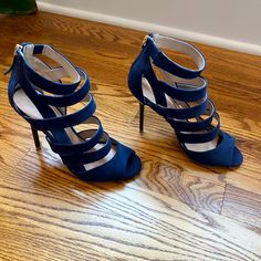 New Navy Blue Suede Maiden Lane Sandals. Size 7. Blue Strappy Sandals For Evening, Blue Strappy Evening Sandals, Chic Blue Strappy Heels, Blue Strappy Sandals For Formal Occasions, Walker Boots, Fit N Flare Dress, Blue Suede, Rain And Snow Boots, Boot Sandals