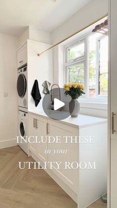 an image of a kitchen setting with the words include these in your utility room