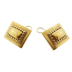 "A classic pair of 18K yellow gold earclips by acclaimed jewelry designer Barry Kieselstein-Cord. The earrings are designed as rectangular plaques centering slightly domed centers surrounded by beaded borders. The surfaces have a hand-finished look and are bloomed for the slightly matte texture characteristic of the designer's work. The earrings have substantial weight. The backs are fully signed and are dated 1986. * Origin: America, 1986 * Condition: excellent, all original * Dimensions: 15/16 Rectangle Earrings, Moonstone Earrings, Blue Zircon, Moonstone, Heart Ring, 18k Gold, Etsy Earrings, Dangle Drop Earrings, Jewelry Design