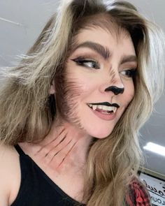 Halloween Werewolf Girl Makeup Fangs SFX scar wolf Were Wolf Makeup, Women Wolf Makeup, She Wolf Makeup Halloween, Wolf Nose Makeup, Wear Wolf Makeup, She Wolf Halloween Costume, Werewolf Sfx Makeup, She Wolf Makeup, Werewolf Cosplay Female