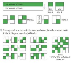 the instructions for how to make a quilt with green squares and numbers on each side