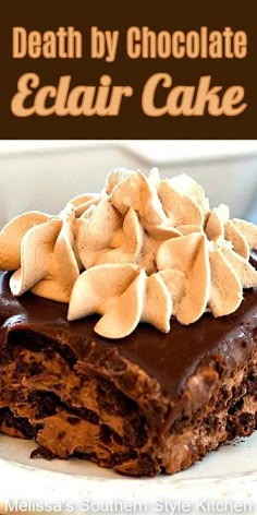 Southern Living Eclair Cake, Chocolate Eclair Cheesecake, Eclair Cake With Chocolate Ganache, Firehouse Desserts, Chocolate Eclair Cake No Bake, Eclair Cake No Bake, Chocolate Graham Cracker Cake, Eclair Cakes, Eclairs Cake