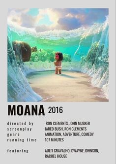 the poster for moan is shown in front of an ocean scene with a girl standing on a wave