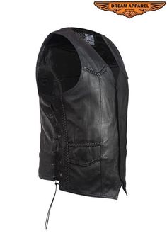 Made from Top Grade Soft Genuine Leather Vest is Lined 4 Snaps to Close Vest Braided Vest with Side Laces for Better Fit Multi Pockets Outside and Inside Looking for a vest or just something to put on your patches? The search now is over. A combination of braids and laces, setting you off better than the others. Created from genuine soft leather, off of the top grade selection, you will feel what premium feels like. Inside is a lined wonder of comfort to give an easy fit. A problem we find a lot is that people that ride need space to fit in their small toys somewhere, so we thought we would fix this problem. The addition of multiple pockets both inside and out will now be your helping hand in carrying your little things. This vest comes together with its four snaps running down its center. Fitted Sleeveless Biker Outerwear, Sleeveless Fitted Biker Outerwear, Fitted Biker Vest For Fall, Gothic Sleeveless Vest Outerwear, Sleeveless Biker Outerwear For Spring, Gothic Sleeveless Outerwear For Winter, Gothic Sleeveless Outerwear For Fall, Gothic Sleeveless Winter Outerwear, Sleeveless Gothic Outerwear For Winter