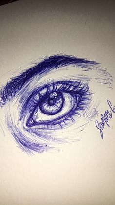 a drawing of an eye with the words angel eyes written in blue ink on a piece of paper