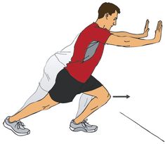 a man in red shirt and black shorts doing squat exercises