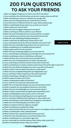 a blue poster with the words 200 fun questions to ask your friends