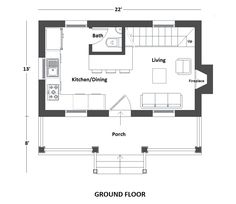 the ground plan for a small house with two bedroom and living room, which is divided by