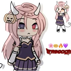 an anime character with pink hair and horns