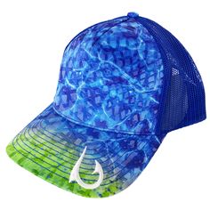 Unisex Blue Mahi Digital Print 100% Polyester Mesh Back Snapback Closure One size fits most Blue Snapback Hat For Summer, Summer Blue Adjustable Trucker Hat, Adjustable Blue Trucker Hat For Summer, Adjustable Blue Breathable Baseball Cap, Blue Breathable Baseball Cap For Outdoor, Blue Adjustable Breathable Baseball Cap, Adjustable Breathable Blue Baseball Cap, Blue Mesh Hat With Curved Brim, Blue Curved Bill Trucker Hat For Beach