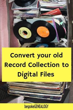 an old record collection with records in it and the words convert your old record collection to digital files