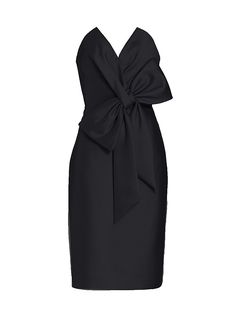 "Find BADGLEY MISCHKA Bow Front Mikado Dress on Editorialist. This bustier cocktail dress by Badgley Mischka is designed with an asymmetric bow. Strapless Back zip closure 97% polyester/3% spandex Dry clean Imported SIZE & FIT About 37.75\" from shoulder to hem Model measurements: 5'10\" tall Model is wearing a US size 4 Please note: This item runs small. ABOUT THE BRAND Launched in the late 1980s by American designers Mark Badgley and James Mischka, the Badgley Mischka line of gowns captivated Mikado Dress, Badgley Mischka Dress, Strapless Midi Dress, Bustier Dress, Black Dresses Casual, Hem Style, Badgley Mischka, Evening Wear, Saks Fifth