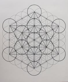 an abstract drawing with black lines and circles in the shape of a flower on a white background