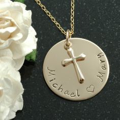 Personalized Gold charm necklace   Hand Stamped by divinestampings, $58.00 Personalized Spiritual Rose Gold Charm Necklaces, Engraved 14k Gold Filled Pendant Charm Necklaces, Engraved Pendant Charm Necklace In 14k Gold Filled, Engraved 14k Gold Filled Pendant Charm Necklace, Personalized Spiritual Cross Pendant Jewelry, Customizable Gold Necklace With Round Pendant, Gold Personalized Cross Charm Necklaces, Hand Stamped 14k Yellow Gold Charm Necklaces, Personalized 14k Gold Filled Pendant Charm Necklaces