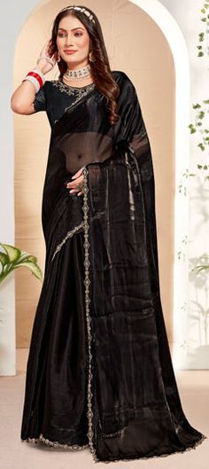 Black and Grey color Saree in Silk fabric with Zircon work Black Blouse Piece For Eid Party, Black Blouse Piece For Party And Eid, Black Party Blouse Piece For Eid, Celebration Black Blouse With Sheer Dupatta, Black Blouse Piece With Sheer Dupatta For Celebration, Black Blouse Piece For Celebration With Traditional Drape, Engagement Reception, Reception Lehenga, Waist Chain