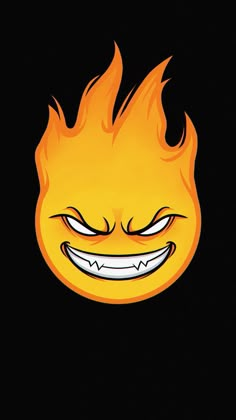 a yellow fireball with an evil smile on it's face