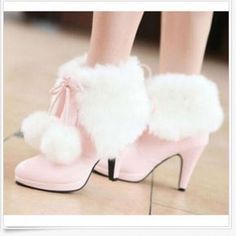 Sepatu Pump, Fluffy Heels, Wedding Shoes Boots, Thick Heel Boots, Wedding Boots, Kawaii Shoes, Girly Shoes, Black White Pink, Pretty Shoes