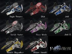 a bunch of different types of spaceships in various colors