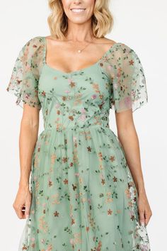 Marta Smocked Midi Dress | Dusty Olive Floral | Baltic Born Tulle Midi Dress, Tulle Maxi Dress, Tulle Material, Baltic Born, Embroidered Midi Dress, Light Blue Dresses, Embroidered Tulle, Dress Dusty, Floral Print Midi Dress