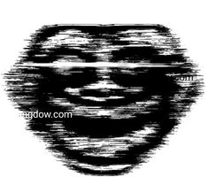 a black and white photo of a face with the word down below it, on a white background