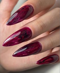 Burgundy And Purple Nails, Dark Violet Nails, Red Purple Nails, Hyper Realistic Nails, Fall Nail Ideas Acrylic, Acrylic Nail Pink, Red Marble Nails, Tie And Dye Dress, Ongles Goth