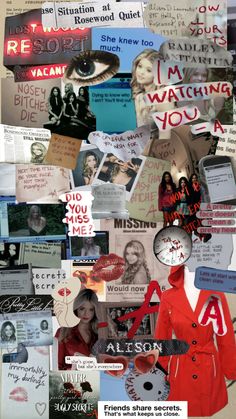 a collage of photos with words and pictures on them, including an image of a woman's face