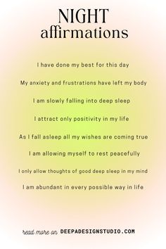 a poem written in black and white with the words night affirmations on it