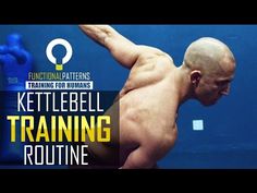 a man with no shirt on standing in front of a blue background and the words kettlebell training routine