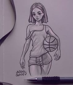 a drawing of a girl holding a basketball