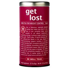 a can of get lost tea on a white background