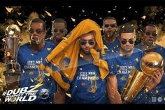 the golden state warriors are holding their trophies and confetti in front of them