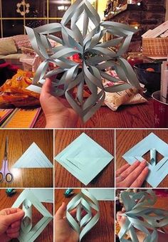 some paper snowflakes are being made with scissors