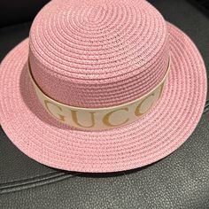 Repurposed Straw Hat With Gucci Ribbon Measures 12” Total In Diameter Great Fall Addition Feel Free To Ask Any Questions! New Pink Adjustable Wide Brim Bucket Hat, Adjustable Pink Bucket Hat For Vacation, Pink Flat Brim Bucket Hat, Trendy Pink Bucket Hat For Beach, Trendy Wide Brim Pink Sun Hat, Trendy Pink Wide Brim Sun Hat, Trendy Pink Sun Hat, Pink Adjustable Bucket Hat With Short Brim, Casual Pink Sun Hat With Curved Brim