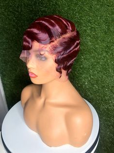 Wine Burgundy Finger Wave/Full Lace | Etsy Finger Wave Wig, 40s Hairstyles, Short Cut Wigs, Finger Wave Hair, Finger Wave, Brazilian Hair Wigs, Bridal Styles, Finger Waves, Natural Hair Twists