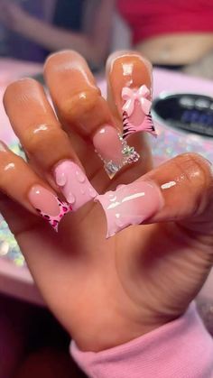 Birthday Nail Ideas Acrylic, Nails Inspiration Pink, Short Square Acrylic Nails, Exotic Nails