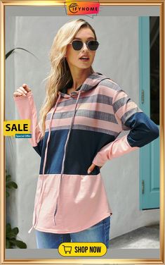 Pink Color Block Drawstring Hoodie Swimwear High Waisted, Color Block Sweatshirt, Bodycon Floral Dress, Corsets And Bustiers, Sweater Dress Midi, Denim Coat Jacket, Outfits Winter, Drawstring Hoodie, Tee Dress