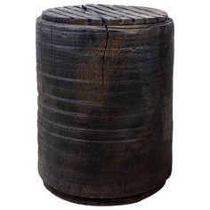 an old wooden barrel sitting on top of a white background