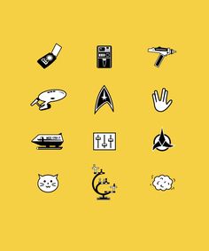 some black and white icons on a yellow background